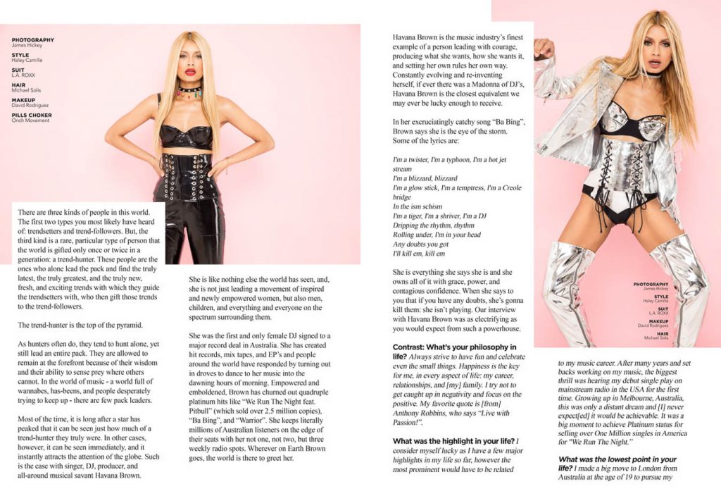 Contrast Magazine 2017 interview with Havana Brown photos by Los Angeles Musician Photographer James Hickey
