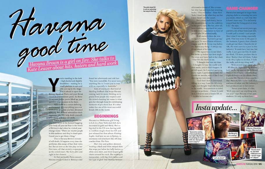 Check out the double page feature in the January 2014 issue of Australian Cosmopolitan Magazine with DJ Havana Brown and Los Angeles music photographer James Hickey