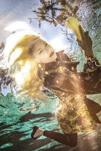 Underwater editorial. Photo by Los Angeles fashion photographer James Hickey.