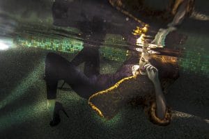 Underwater fashion editorial. Photo by Los Angeles fashion photographer James Hickey.